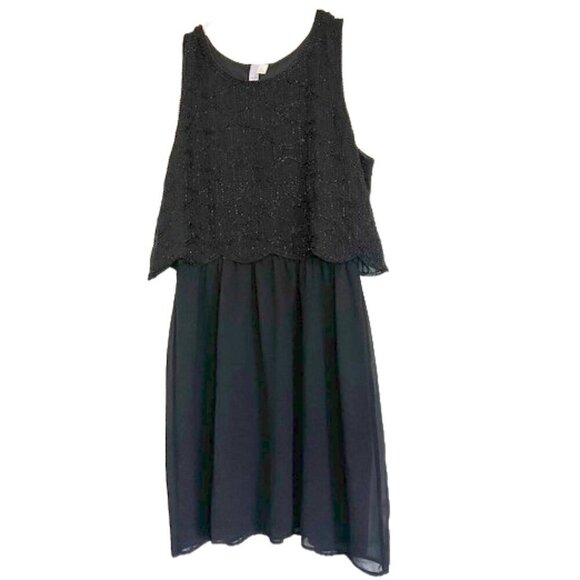 Alya Dresses & Skirts - Francesca's Sleeveless Beaded Double Layer Scalloped Hem Black Dress Size: Large